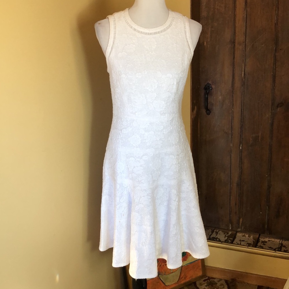 REBECCA TAYLOR Size 6 White Tankdress Textured Brocade Floral cocktail $475 NEW